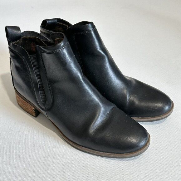 Korks Black Leather Chelsea Ankle Boots Womens 8 M Stacked Heel Classic Comfort - Picture 1 of 11